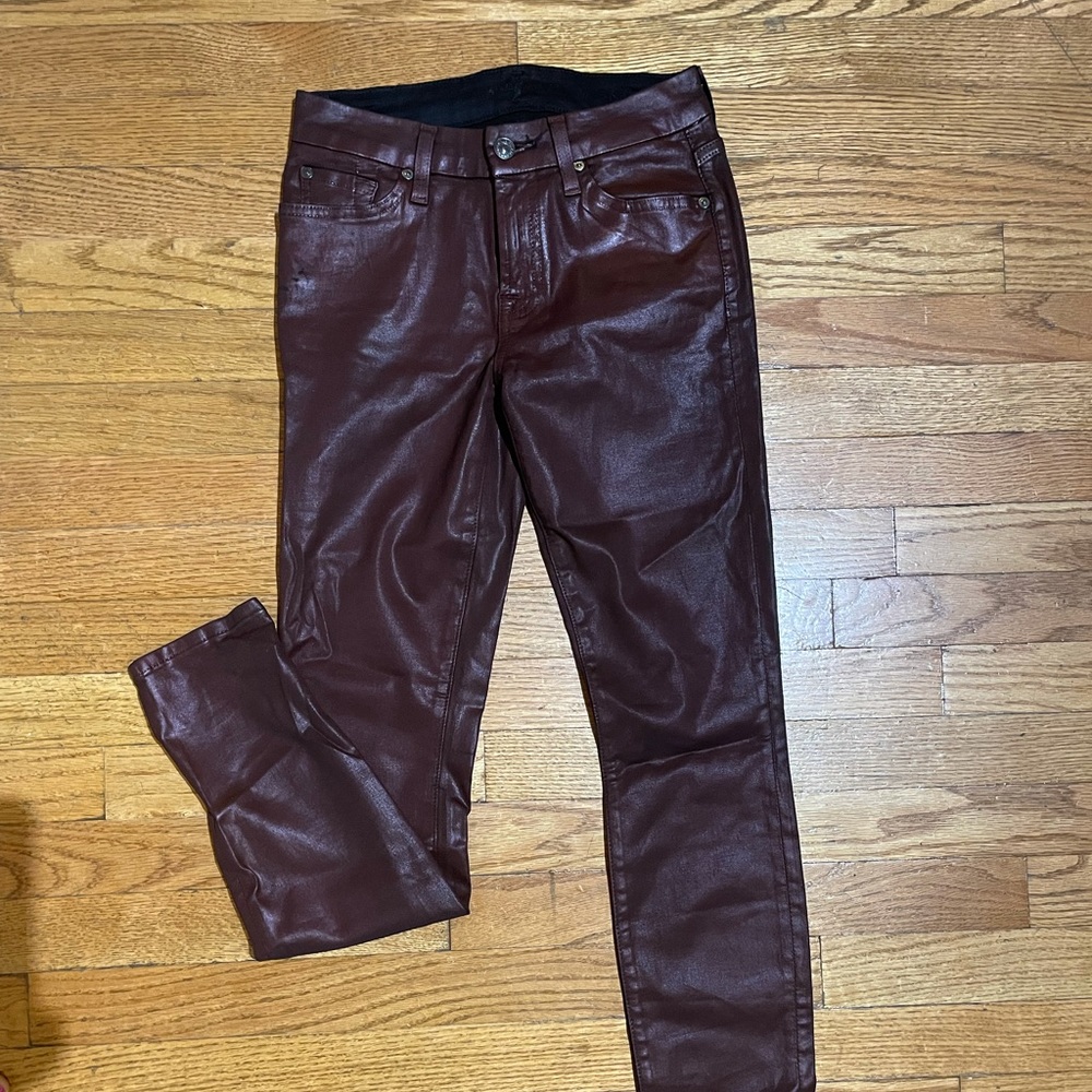 7 for All Mankind Leather Look Burgundy Jeans